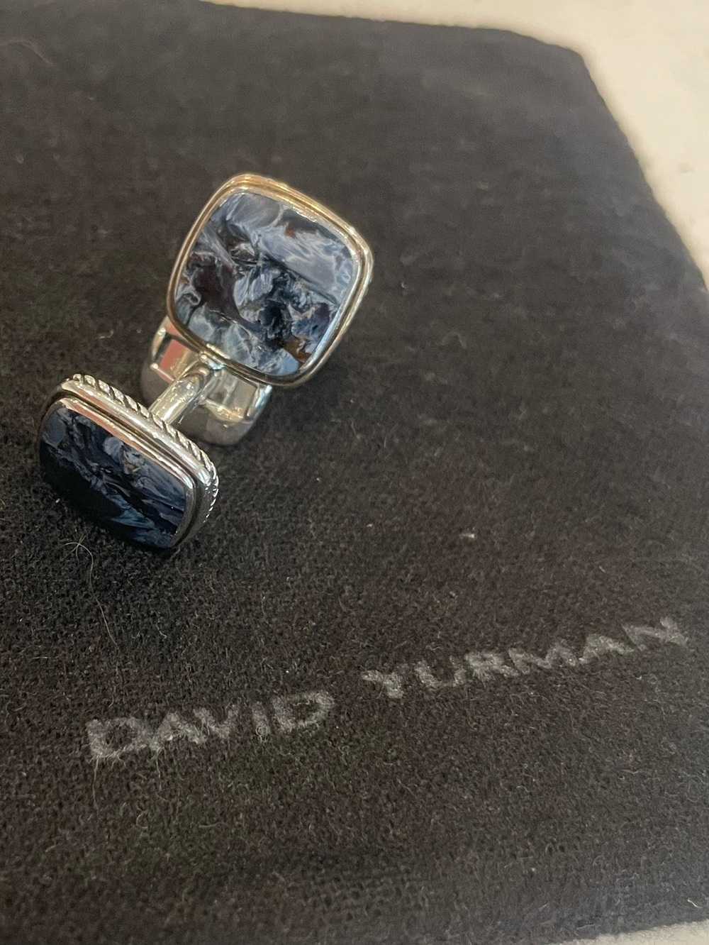 David Yurman Sterling Silver Pietersite Exotic Stone Cufflinks 18mm